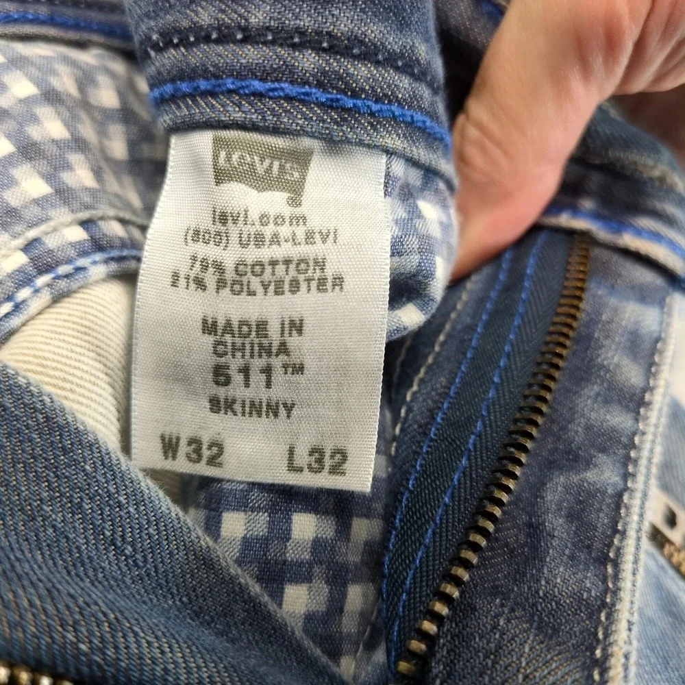 Levi's 511 Skinny Jeans Mens 31x31.5 Blue Y2K Zip‎ Pocket Stretch Denim Grunge